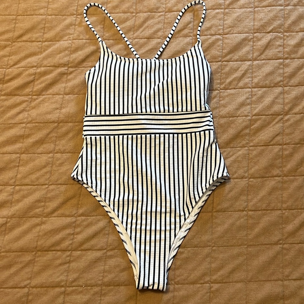 White + black striped one piece
